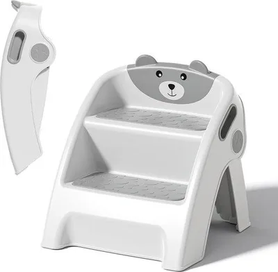Image de Échelle pliante pour enfants, 2 marches, gris, salle de bain/cuisine