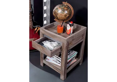 Produktbild von MASSIVMOEBEL24 Beistelltisch Sheesham 40x40x60 smoked oak lackiert SYDNEY #236