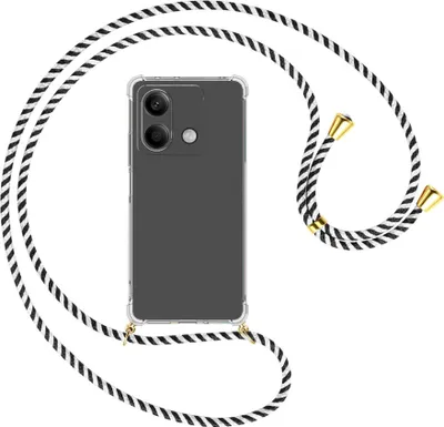 Produktbild von Handykette Backcover-Schutzhülle mit Band (Metall goldfarben) für Xiaomi Redmi Note 13 5G - schwarz/weiß gestreift