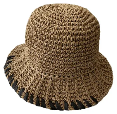 Produktbild von Strohhut mit 56-58 cm Hutumfang, Damen-Sonnenhut, Strandhut, Sommerhut mit breiter Krempe, Reisehut