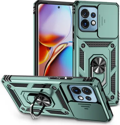 Produktbild von Motorola Edge+ 2023 Hülle mit Schiebe Kamera Schutz und Ringhalter Ständer Schutzhülle für Motorola Edge+ (2023) Grün