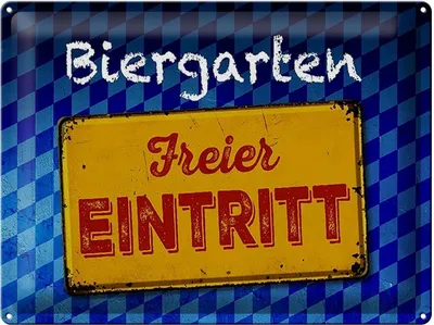 Produktbild von Blechschild Biergarten freier Eintritt, 40x30 cm, Blechschilder Spruch Getränk, Alkohol, Bier