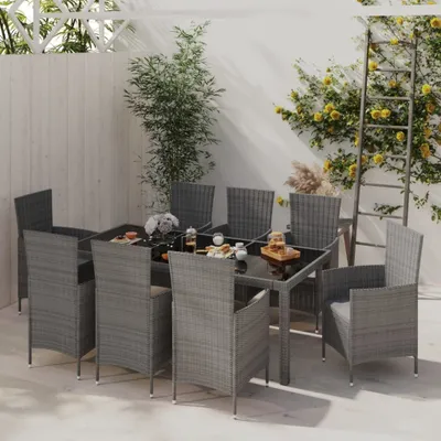 Productafbeelding van Maison Exclusive - Tuinset voor buiten, 9-delig, met kussens, van grijs polyrotan
