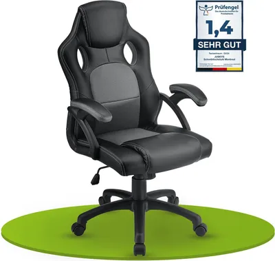 Produktbild von Juskys Racing Schreibtischstuhl Montreal (grau) - Gaming Stuhl ergonomisch, höhenverstellbar & gepolstert, bis 120 kg - Bürostuhl Drehstuhl