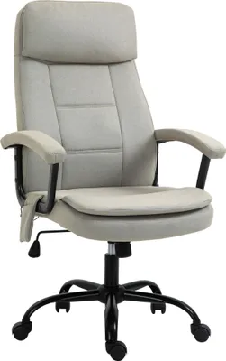 Produktbild von Bürostuhl Massage höhenverstellbarer Chefsessel Gamingstuhl mit Massagefunktion, ergonomischer Drehstuhl Massage Sessel Lendenwirbelsäulenmassage Leinen-Gefühl Beige 63 x 70 x 112-121 cm