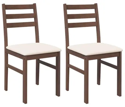 Immagine prodotto di Due sedie da pranzo con cuscini, in legno massello marrone, con gambe in gomma