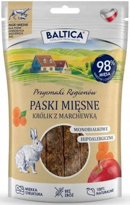 Imagen del producto de Premios para perro BALTICA, tiras de carne con conejo y zanahoria, 90g