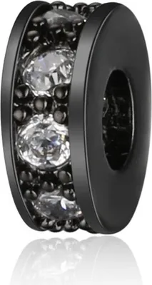 Obrázek produktu pro Schmuck-Perlen 5 Stück, Charm Spacer Beads für Armbänder glitzernd, 3x7,5 mm, Schwarz mit weißem Stein