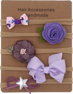 Image de Serre-tête pour fille 5pcs, set violet, solide et élastique, largeur sans étirement 24 cm