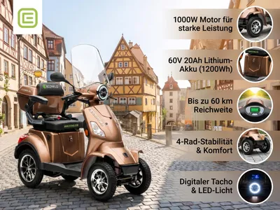 Produktbild von E-Seniorenmobil Venezia, Lithium-Akku, 4-Rad, 1000 Watt, Braun