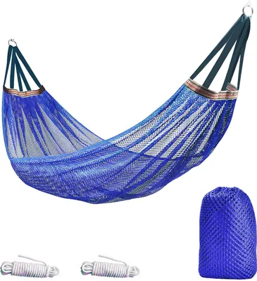 Produktbild von Hängematte für den Außenbereich mit Tragetasche, atmungsaktiv, tragbar, strapazierfähig, für eine Person, Camping, Garten, Terrasse, Balkon, Veranda, Hinterhof, hängende Netzschaukel