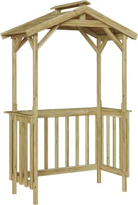 A wooden gazebo structure, likely for outdoor use.