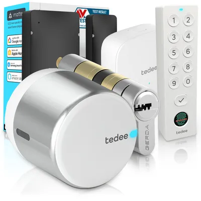 Image de Tedee GO2 Alu Serrure Connectée WiFi avec Bridge, Keypad PRO et Cylindre EXXO Smart | Sécurité Classe 6, Empreinte Digitale | Compatible Matter, Alexa