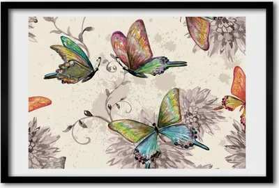 Produktbild von Bild 60x40 MDF-Rahmen, Wandkunst Schmetterlinge und Blumen