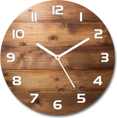 Produktbild von Wanduhr aus Glas 30fi Glasbild Glasuhr Gehärtetes Glas - weisse-zeiger - Wooden background