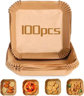 Zdjęcie produktu dla Papier do frytkownicy, 100 sztuk, 20x20 cm, nieprzywierająca powłoka, odporny do 220°C, do gotowania bez oleju