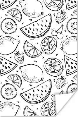 Produktbild von MuchoWow® Poster Obst - Muster - Schwarz - Weiß 40x60 cm - Plakate für die Wand - Poster Babyzimmer