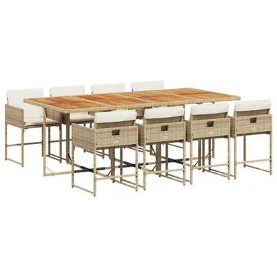Produktbild von vidaXL 9-tlg. Garten-Essgruppe mit Kissen Beige Poly Rattan
