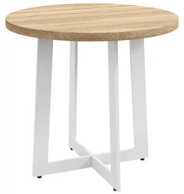 Produktbild von Runder Esstisch fš¹r 4 Personen, Kš¹chentisch mit Holzplatte und gekreuztem Stahlgestell, ? 80 x 75 cm, Eiche