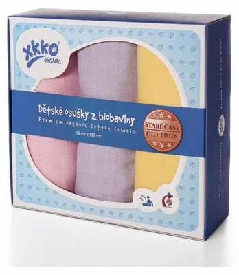 Obrázok produktu pre XKKO Organic Bavlnené osušky staré časy 90x100 pre dievčatá, 3ks