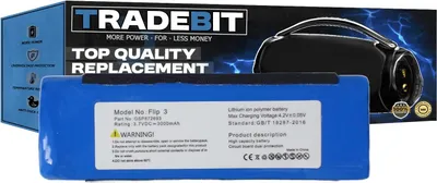 Obrázok produktu pre Náhradná batéria Tradebit pre reproduktor JBL FLIP 3, 3000 mAh, 3,7 V, batéria do Bluetooth reproduktora, Li-Ion