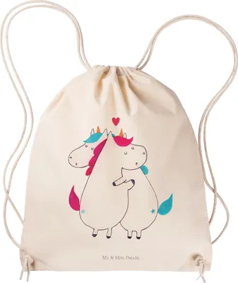 Produktbild von Mr. & Mrs. Panda Beutel Einhorn Mitteilung - Transparent - Geschenk, Unicorn, wander rucksack, Baumwolltasche, Spruch, gymnastiktasche, Liebe, Valentinstag, zuziehbeutel