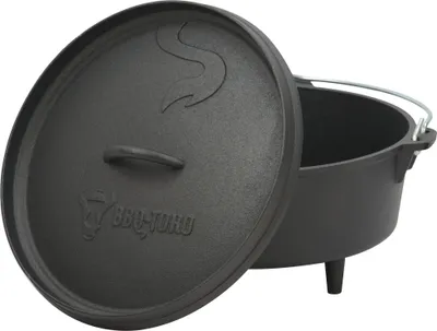 Produktbild von BBQ-Toro Dutch Oven Set 6-teilig mit Holzkiste, mit Topf, Pfanne, Grillrost, Untersetzer, Dreibein