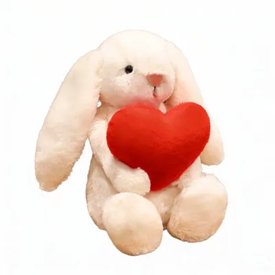 Produktbild von Kawaii Plüschhase 28cm mit Herz – Kuscheltier Hase, Niedlicher Osterhase Stofftier für Kinder & Valentinstag