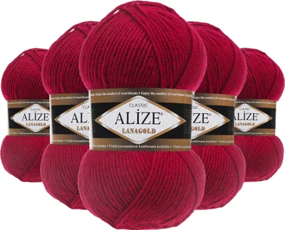 5 x 100 g ALIZE Lanagold 49% Wolle Strickgarn Winterwolle Schurwolle Farbwahl karminrot