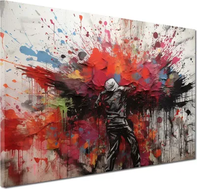 Produktbild von Street Art Splatter abstrakt Wandbild Leinwandbild Kunstdruck XL Wanddeko: 90x60x4cm