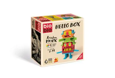 A product box for Bioblo Hello Box Rainbow-Mix building blocks.