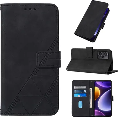 Produktbild von Hülle für Xiaomi Poco F5 /Redmi Note 12 Turbo Prägung Flip Leder Kartenfächer Schutzhülle mit Ständer Schwarz
