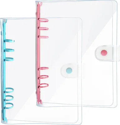 Produktbild von Transparente A5-Ringbuch - 2 Stück, Nachfüllbarer Notizbuchplaner, Weich, Multifunktional, 6 Ringe, Rosa und Blau