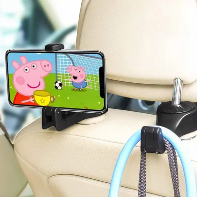 Obrázok produktu pre Háčik na opierku hlavy do auta, 2 kusy háčika do auta s držiakom na telefón, univerzálny držiak na háčik do auta s držiakom na mobilný telefón, univerzálne príslušenstvo do auta