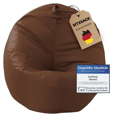 Produktbild von BuBiBag Sitzsack Kinder mit Füllung – 2in1 Sitzsack & Sitzkissen, Bean Bag Indoor Outdoor wasserfest | Braun 85 cm