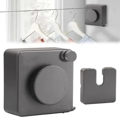 Immagine prodotto di Stendibiancheria a parete, estensibile - corda singola, invisibile, estensibile in acciaio inox, regolabile 4,8 m (grigio)