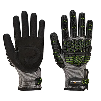 Produktbild von Portwest A755 VHR15 Nitrilschaum-Aufprallschutzhandschuh Black/Green Gr. M