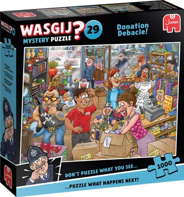 Produktbild von Jumbo Wasgij Mystery 29 - Spenden-Desaster, Puzzle, Erwachsenenpuzzle, 1000 Teile, 1110100513