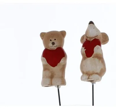 Produktbild von Blumenstecker - Maus/Bär mit Herz - ca. 4,2 x 4,1 x 78 cm