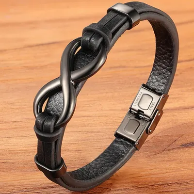 Image de Bracelet en cuir noir pour homme EN-28213 - 21cm | Élégance et confort KP28213