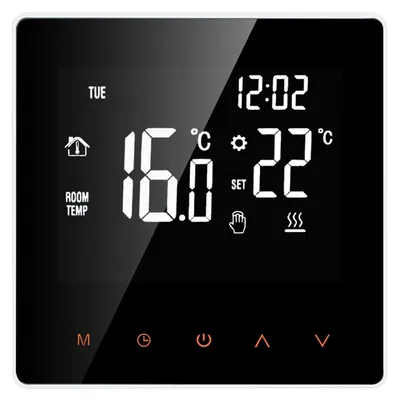 Immagine prodotto di Termostato per riscaldamento a pavimento elettrico - Regolatore di temperatura digitale - 16 A - Programma settimanale - Touchscreen LCD - Senza Wi-Fi - Bianco