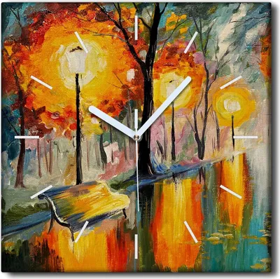 Produktbild von Coloray Uhr auf Leinwand 30x30 cm Wand Uhr Dekoration Wohnzimmer Segeltuch weiße Zeiger -Herbststraßenlandschaft.
