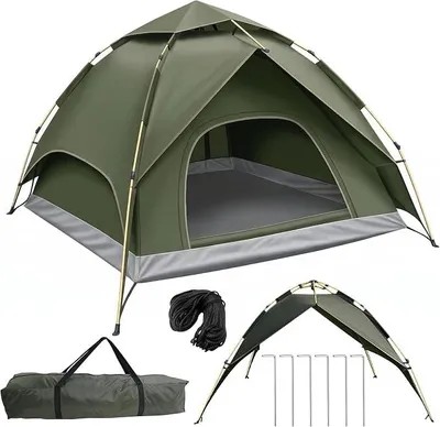 Imagen del producto de Tienda pop-up para 3-4 personas, tienda automática con impermeabilidad de 3000 mm, tienda de camping de doble pared para festivales, senderismo y familia, montaje rápido en 40 segundos, 2 puertas, dimensiones: 2.3 x 2.3 x 1.2 m, color gris
