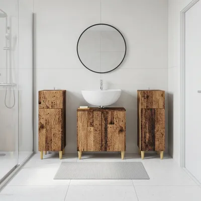 Immagine prodotto di Maison Exclusive - Sistema di mobili da bagno a 3 pezzi, modello DELFT, realizzato in legno riciclato