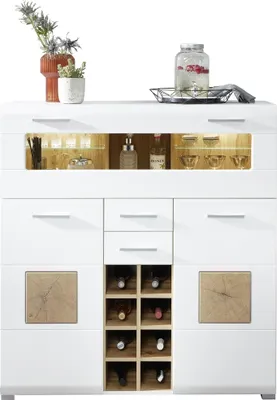 Produktbild von Barschrank >Fun Plus< in weiss matt / Eiche Nachbildung - 120x129x37 (BxHxT)