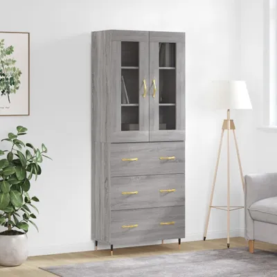 Imagen del producto de Mueble alto gris Sonoma, 69,5 x 34 x 180 cm, fabricado en material de madera