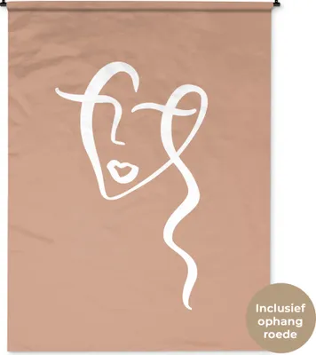 Produktbild von MuchoWow® Wandteppich Wandbehang Gesicht - Abstrakt - Braun - Weiß 150x200 cm Tapisserie Dekoration Wandtuch - Wandaufhängung - Moderner