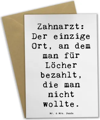 Produktbild von Mr. & Mrs. Panda Klappkarte Spruch Zahnarzt Lochgebühr - Weiß - Geschenk, Berufsalltag, Berufspassion, zahnmedizinischer Humor, dankeskarten, einladungskarten, babykarte