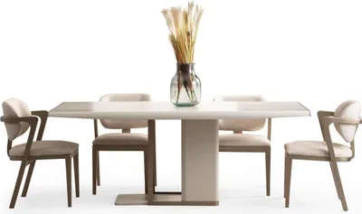 Produktbild von Weiß-Beige Esszimmer Möbwl Rechteckiger Esstisch Mit 6x Stühlen 7tlg
