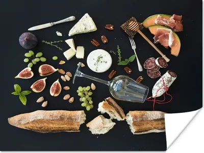 Produktbild von MuchoWow® Poster Wein - Obst - Käse 120x90 cm - Wandbild